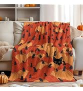 Horaldaily Fall Flannel Blanket Throw, Orange Pumpkin Cat Soft Fuzzy Plush Cozy Fleece Blankets f...