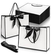 Tebery 30 Pack Gift Bags with Handle, Medium Thank you Paper Bag Bulk with Bow Ribbon, White and ...