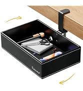Euyona PU leather under desk drawer, 360° rotating clamp on desk organizer, for desk, computer de...