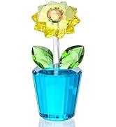 Yellow Crystal Sunflower Glass Flower Figurine with Blue Crystal Base Ornament Wedding Party Home...