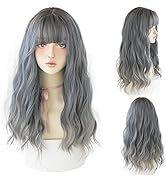 AIKO PRO Chic Korean Fashion 23 Inch Long Curly Wavy Wig Bangs, Natural Heat-Resistant Synthetic ...