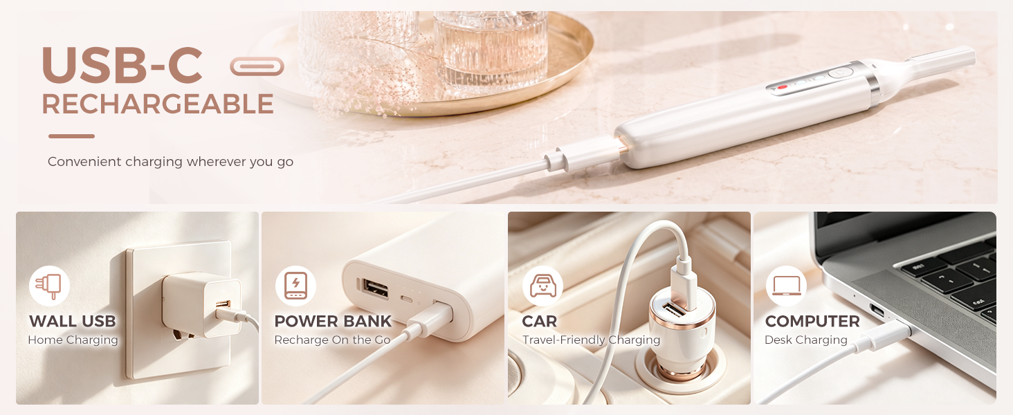 USB-C RECHARGEABLE Convenient charging wherever you go