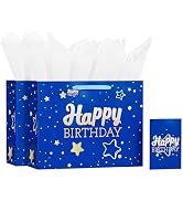 Medium 13’ Blue Birthday Gift Bag with Tissue Paper and Greeting Card - Ideal for Men and Women’s...