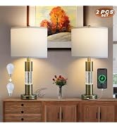 Serteaw Touch Control Table Lamp Set of 2 - Gold Crystal Nightstand Lamps with USB Ports, Steples...