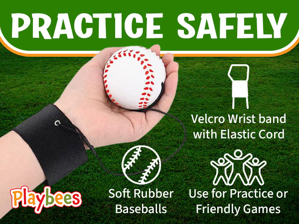 practice safely velcro wrist bank elastic cord soft rubber baseballs use friendly games