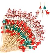 100 PCS Christmas Cocktail Picks, 5 Classic Styles 4.7 Inch Toothpicks for Appetizers, Fruit Dess...