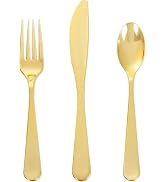 Joyido 150 PCS Gold Plastic Silverware - Gold Plastic Flatware Disposable - Heavy Duty Disposable...