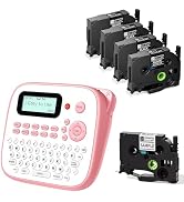 EazeID Pink Label Maker Machine with 5PK Black Tapes, Portable Label Maker, Keyboard Labeler Mach...