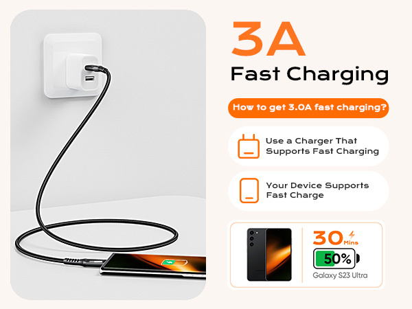 3A Fast Charging USB 3.2 Gen2 USB A to USB C Cable