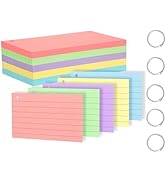 100 Pcs Pastel Color Index Cards, 3" x 5" Ruled Index Cards with Ring,Both Sides Lined Colored In...