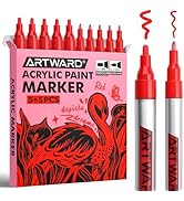 ARTWARD Red Acrylic Paint Markers 10 Pack, 0.7mm Fine Tip & 3mm Medium Tip Acrylic Paint Pens, Hi...