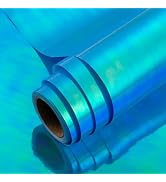 Flyhill Iridescent Blue Wrapping Paper Roll-17inch*32.8ft(46.8sqft- Shiny Gift Wrap for Birthday,...