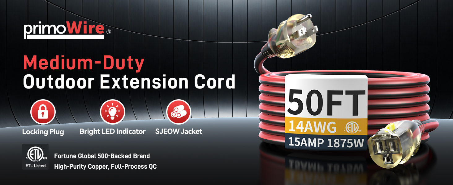 50FT Medium-Duty Outdoor Extension Cord