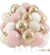 Dusty Pink and Gold Balloons Set, 60Pcs 12 Inch Retro Blush Pink White Sand Beige Metallic Gold L...