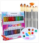 TRANSON Acrylic Paint Set 24-color with 12 Paint Brushes and Palette Non-toxic