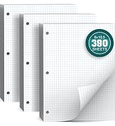 390 Sheets Quad Ruled Graph Paper, 3 Hole Punch Paper 8 x 10.5 White, Loose Leaf Graph Paper,Fill...