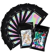 LOKQING 100 Packs Holographic Bags Smell Proof Bags Mylar Bags with Window for Food Storage and S...