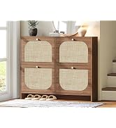 Nicetree Freestanding Ultra Slim Arched Rattan Accent Shoe Storage Cabinet for Entryway - 4 Flip ...