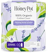 Honey Pot 100% Organic Cotton Cover Calming Herbal Infusion Overnight Pads, 12 Count