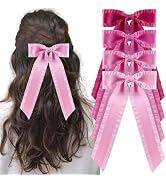 hisial 4PCS Ruffle Layered Hair Bows Alligator Clips Big Bowknot Barrettes Long Tail Tassel Hair ...