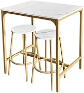 AT-VALY 3-Piece Bar Table Set with 2 Stools,Dining Room Table Set,Small Spaces (Gold)