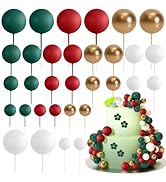 ASTARON 32 Pcs Ball Cake Topper Christmas Decorations Mini Balloons Cake Topper Sticks Foam Balls...