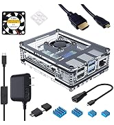 Miuzei Case for Raspberry Pi 4 with Fan, 3A USB-C Power Supply, 1.5M Micro HDMI Cable, HDMI-Micro...