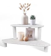 MITREL 2-Tier Rustic Corner Shelf for Kitchen Counter,Wood Beaded Farmhouse Countertop Organizer ...
