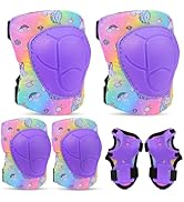 FIODAY Knee Pads for Kids Unicorn Protective Gear Set Adjustable Knee Pads and Elbow Pads with Wr...