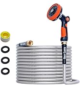 Rosy Earth 25ft Stainless Steel Garden Hose, Heavy Duty Metal Water Hose with 8 Functional Ultra-...