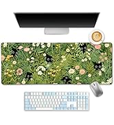 LIMKRIAN Anime Cat Mouse Pad Green Plant Desk Mat Pad, XL Mouse Pad with Stitched Edges Non-Slip,...