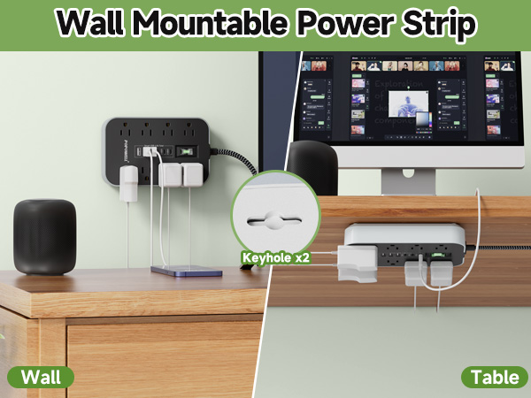 Wall Mountable Power Strip with 2 screw