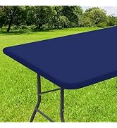 Smiry Rectangle Tablecloth, Elastic Fitted Flannel Backed Vinyl Tablecloths for 6ft Folding Table...
