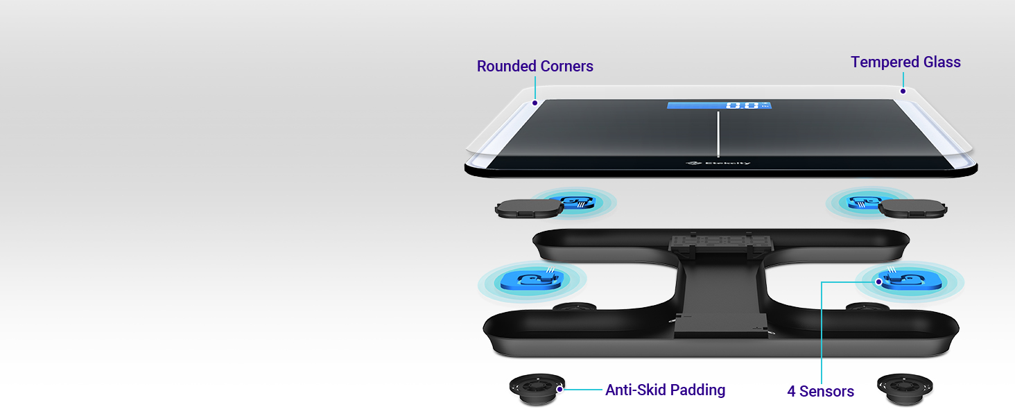 4 high-precision sensors give you accurate measurements in 0.1 lb / 0.05 kg increments.