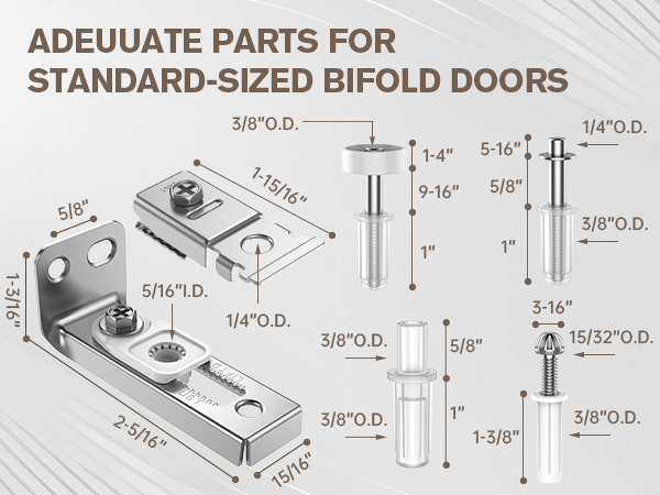 Folding Pocket Door Replacement Parts Set Include Top Bottom Pivots Bracket and Guide Wheel