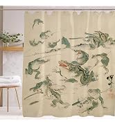 De-Mediocre Funny Frog Shower Curtain - Japanese Retro Bathroom Decor with 12 Hooks, Waterproof P...