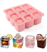 Vidotim Square Silicone Shot Glasses Mold for Chocolate, 9-Cavity Silicone Whiskey Glasses Mold f...
