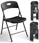 FurniEdge 8 Pack Black Folding Chair, Plastic Portable Stackable Commercial Seats with Steel Fram...