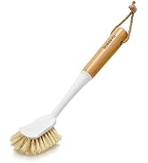 SUBEKYU Dish Brush with Bamboo Handle Built-in Scraper, Kitchen Dish Scrubber for Washing Pans/Po...