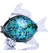 LINYTHER Large Glass Fish Figurine for Home Decor, Hand Blown Art Glass Ocean Animal Statue, Deco...