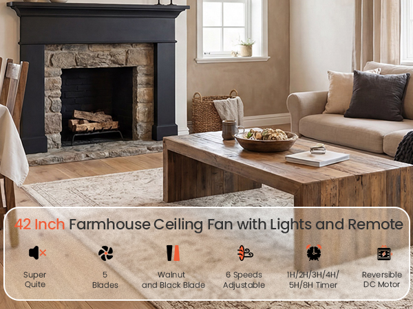 52 Inch Farmhouse Ceiling Fans with Lights and Remote Control