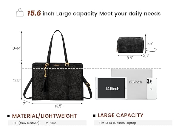 laptop bag tote purses women messenger work leather computer compartment 15.6 inch large handbag