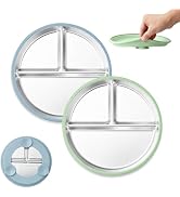 E-far Stainless Steel Toddler Suction Plates, 2 Pack for Baby | 3-Section Divided Kids Plates & R...