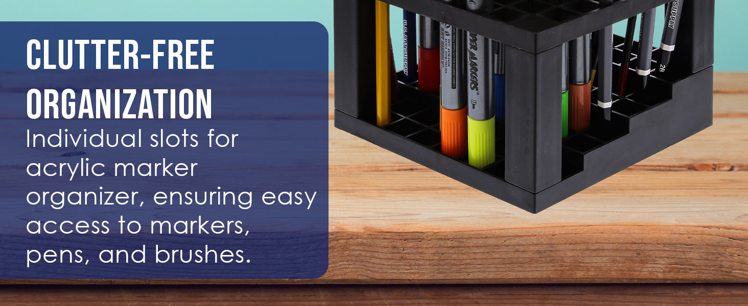 60-slot organizer for markers, pens, and brushes keeps art tools neat, visible, and easy to grab