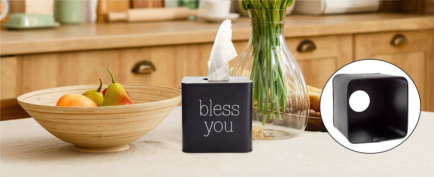 Enamelware Square Tissue Box Cover (Black) Auldhome B0BLP5SZ28