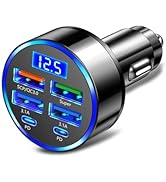 6 Ports Fast Car Charger with Voltage Monitor,Car Cigarette Lighter USB Charger (PD+QC3.0) Compat...