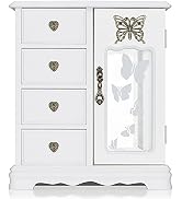 Solid Wooden Jewelry Box Makeup and Organizer Women Ring Storage with 4-Drawers Built-in Necklace...