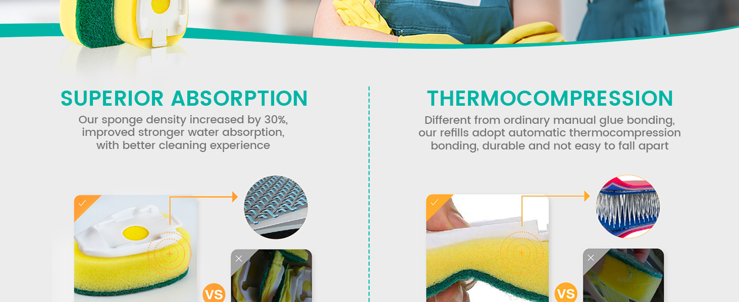 Dish Sponge Replacement Heads,Dish Wand Sponge Refill for Kitchen Cleaning