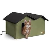 K&H Pet Products Extra-Wide Heated Cat House for Outside, Outdoor Cat House with 2 Safe Escape Do...