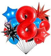 40 Inch 8 Balloon Number, Blue Red and Black Balloons, Spider Theme Balloon Star Balloons, Confet...